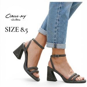 Circus NY Holly Glitz Sandal Women Black Ankle Strap Size 8.5  NWT